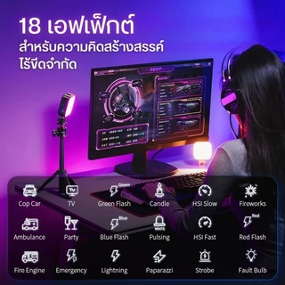 Ulanzi U60 RGB ไฟเซลฟี่ ไฟไลฟ์สด 5W แบบหนีบมือถือ ปรับได้ 72 สี เอฟเฟ็กต์ 18 แบบ แบตในตัว ถ่ายภาพ