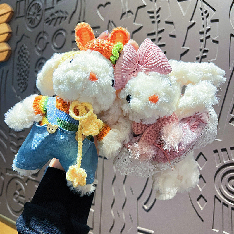 ต้นฉบับตุ๊กตาชุดเจ้าหญิงกระต่ายหูยาวพวงกุญแจ/น่ารักการ์ตูนข้ามแต่งตัวกระต่ายตุ๊กตาจี้ของขวัญขนาดเล็ก