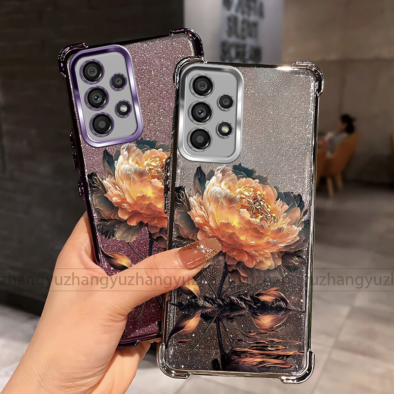 SAMSUNG กรณีสําหรับSamsung A13 A23 4G 5Gเคสโทรศัพท์2025 lotus Glitterกระดาษออกแบบใหม่กันกระแทกเคสโทร
