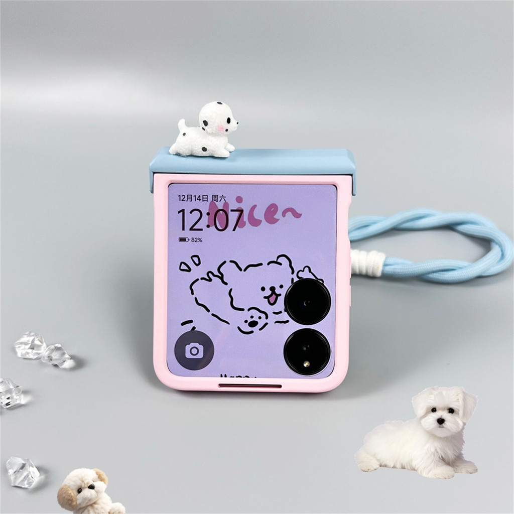 น่ารักเกาหลี Dalmatian บล็อกสี Pink Sky Blue Case พร้อมเชือกแบบพกพาสําหรับ Xiaomi Mixflip Mixflip Hard กันกระแทกฝาหลัง