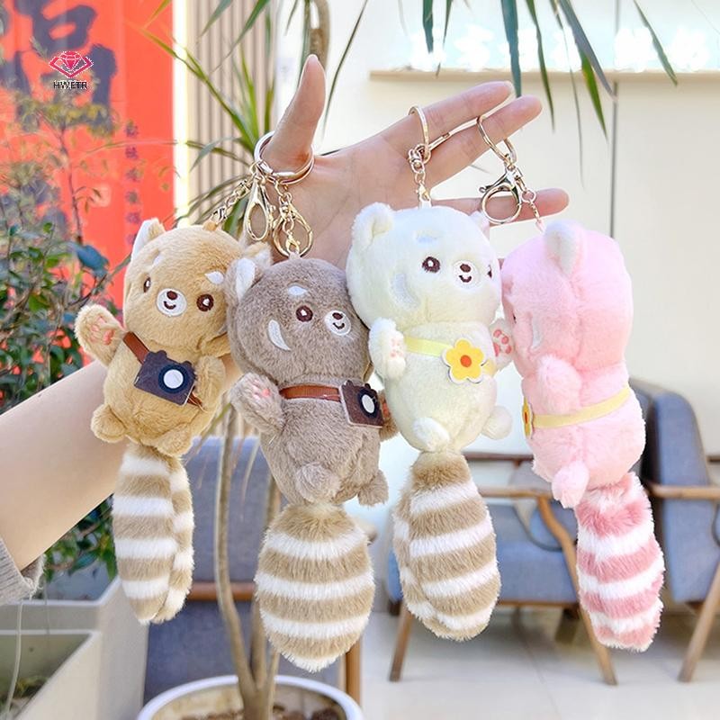 HWETR การ์ตูนตุ๊กตาสัตว์กระรอกน้อยพวงกุญแจประณีตน่ารักจี้ Plush Kawaii ตุ๊กตาสัตว์พวงกุญแจกระเป๋าตกแต่งของขวัญใหม่