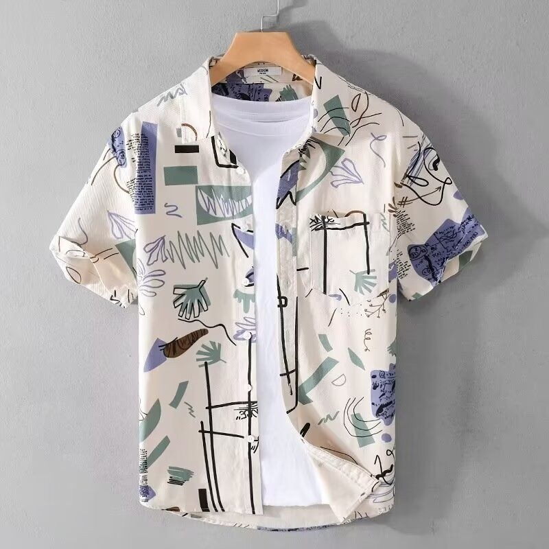 เอร์เชนชิ เสื้อเชิ้ตแขนสั้นแฟชั่นพิมพ์ลายนามธรรมสําหรับฤดูร้อน