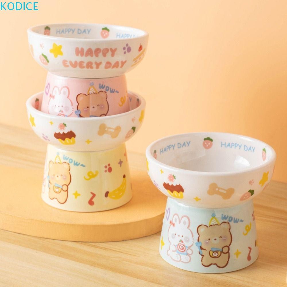 KODICE ชามแมว, เซรามิคสัตว์เลี้ยงน่ารักชามเท้าสูง, เครื่องจ่ายอาหาร Creative Multi-use ความจุขนาดใหญ่อาหารสุนัข Feeding อ่างล้างหน้าน้ําคอนเทนเนอร์