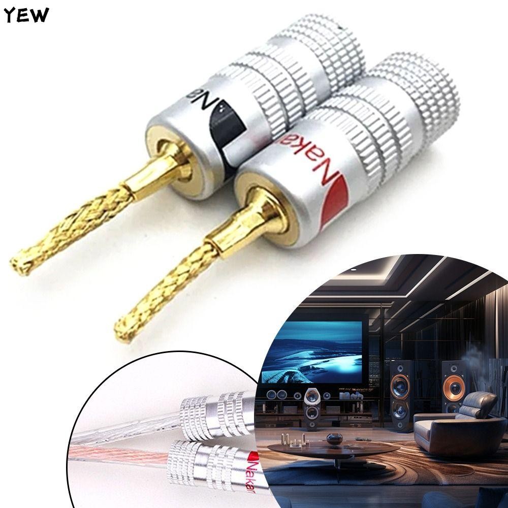 Yew Musical Sound Banana Plug, Gold Plated Nakamichi Banana Plug, Pin Screw Type with Screw Lock Black & Red Speaker Wire Cable Connectors