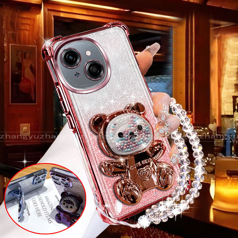 สําหรับ Tecno Spark GO 1 GO 2025 เคสโทรศัพท์ 3D หมีผู้ถือ glitter กระดาษใหม่สร้อยข้อมือเคสโทรศัพท์ SZ09