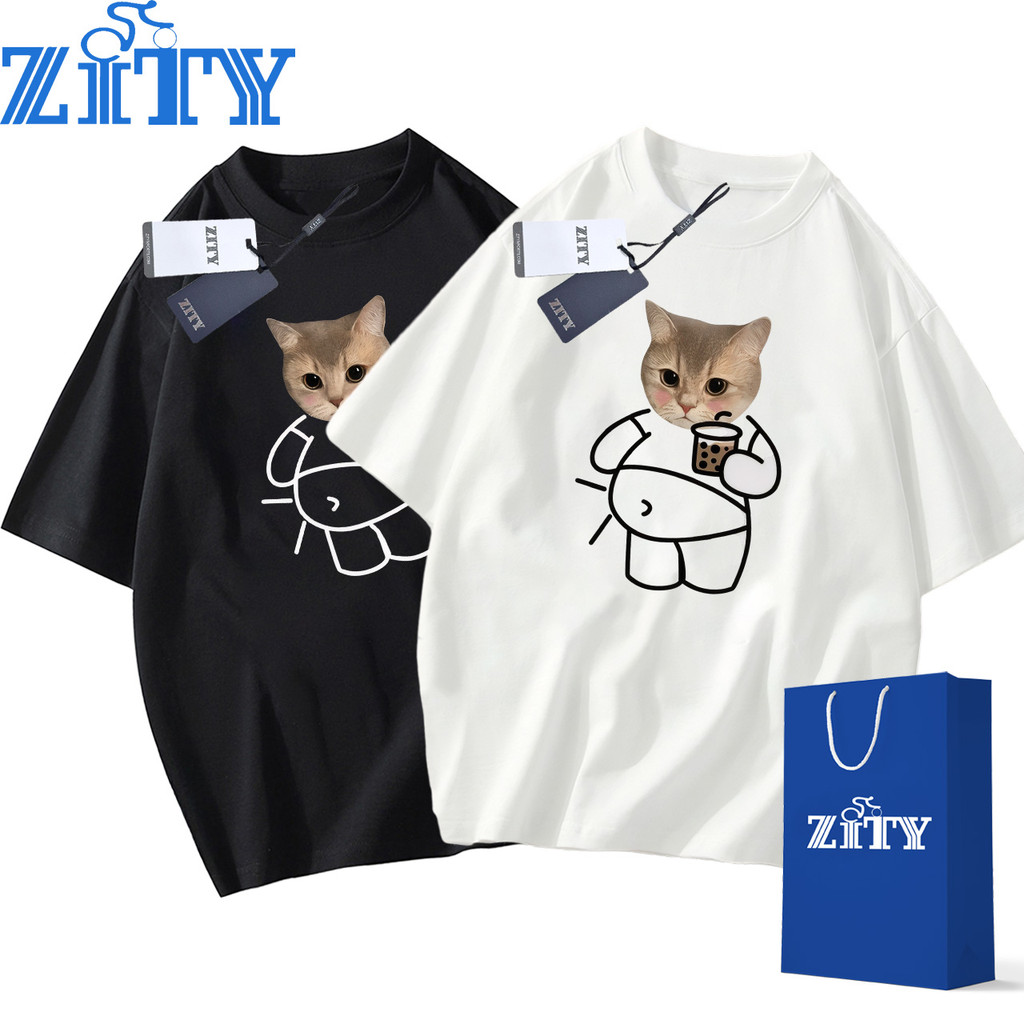 กรุงเทพฯ จัดส่ง🚚 ZITY (ผ้าฝ้ายแท้ 100%), เสื้อยืดแขนสั้นผ้าฝ้ายคอตตอนลาย รุ่นใหม่สำหรับฤดูร้อน 2025 แบบหลวมและระบายอากาศได้ดีPODL052