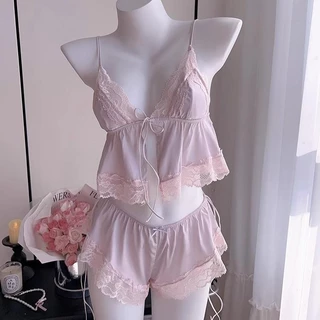 SexyNight 💞💞 ชุดนอนยั่วๆ ช่องเปิดด้านหน้า ชุดสองชิ้น ลูกไม้ สีม่วง ราคาถูก พร้อมส่งจากไทย
