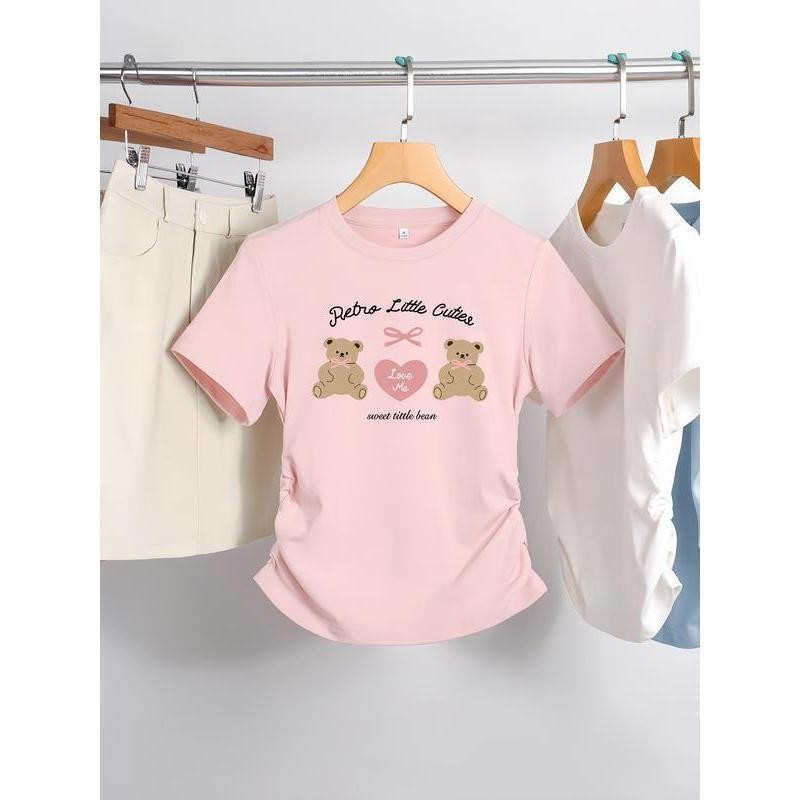 สุภาพสตรี ฝ้าย หุ้ม ครึ่งแขน เพาะ ปลูก คอกลมเรียบง่าย ผ้าฝ้าย 100% เสื้อยืดคอกลม  สายลมฮ่องกง อเนกประสงค์  พิมพ์ ขนาด