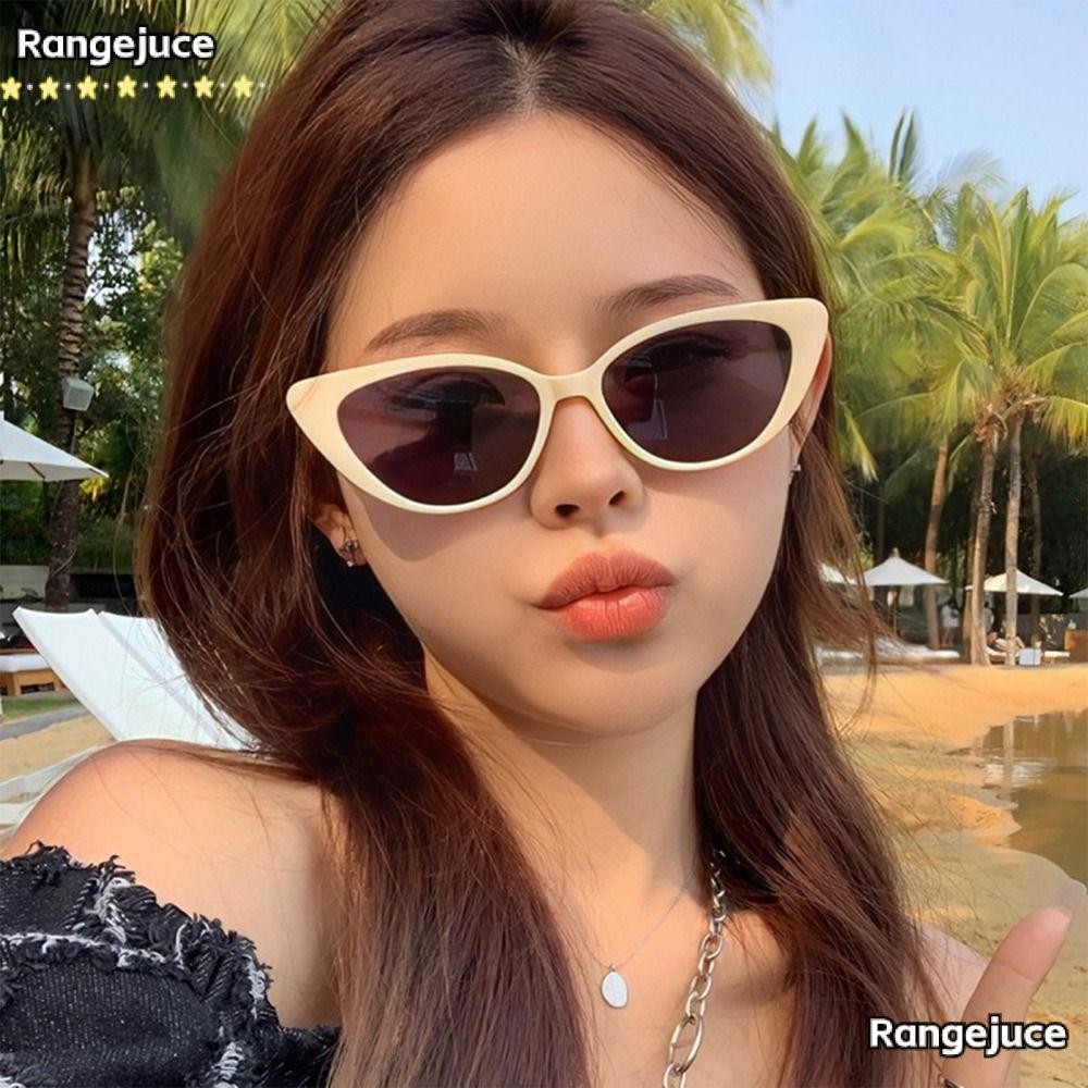 RANGEJUCE แว่นกันแดดทรงแคทอายกรอบเล็กสีสันสดใสป้องกันแสงแดดแว่นตา UV400 90s อินเทรนด์สําหรับผู้หญิง