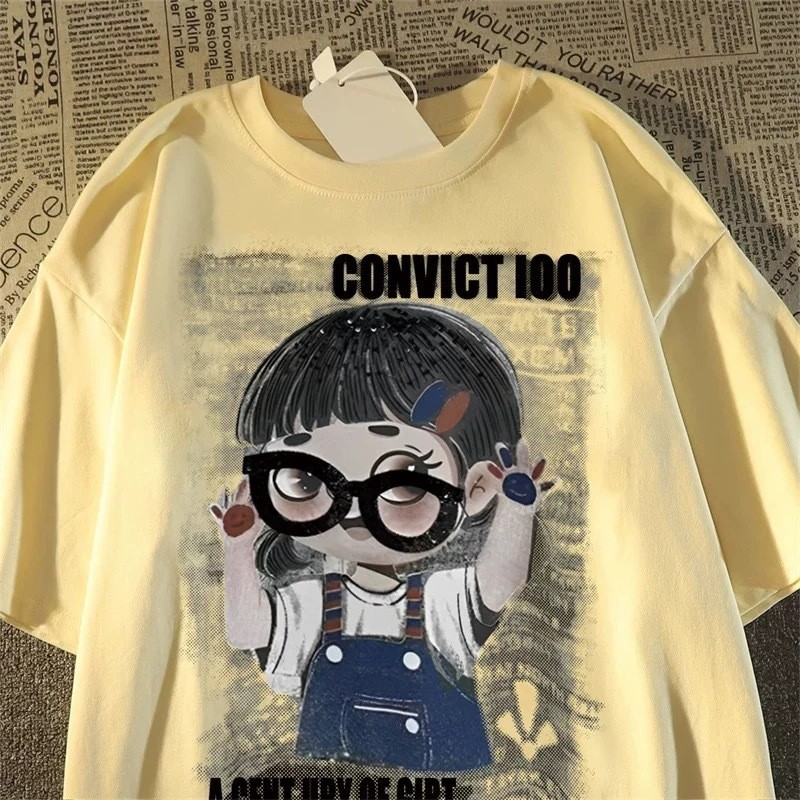 TeddyTee ️เสื้อสาวอวบ-เสื้อยืด oversize สวมใส่สบาย ลายพิมพ์ “CONVICT GIRL” สไตล์เกาหลี  ไม่ต้องรีด แนวสตรีท ผ้าฝ้าย100% ราคา ถูกที่สุด ดีลบีเคเค แกลเลอรีภาพที่ 3