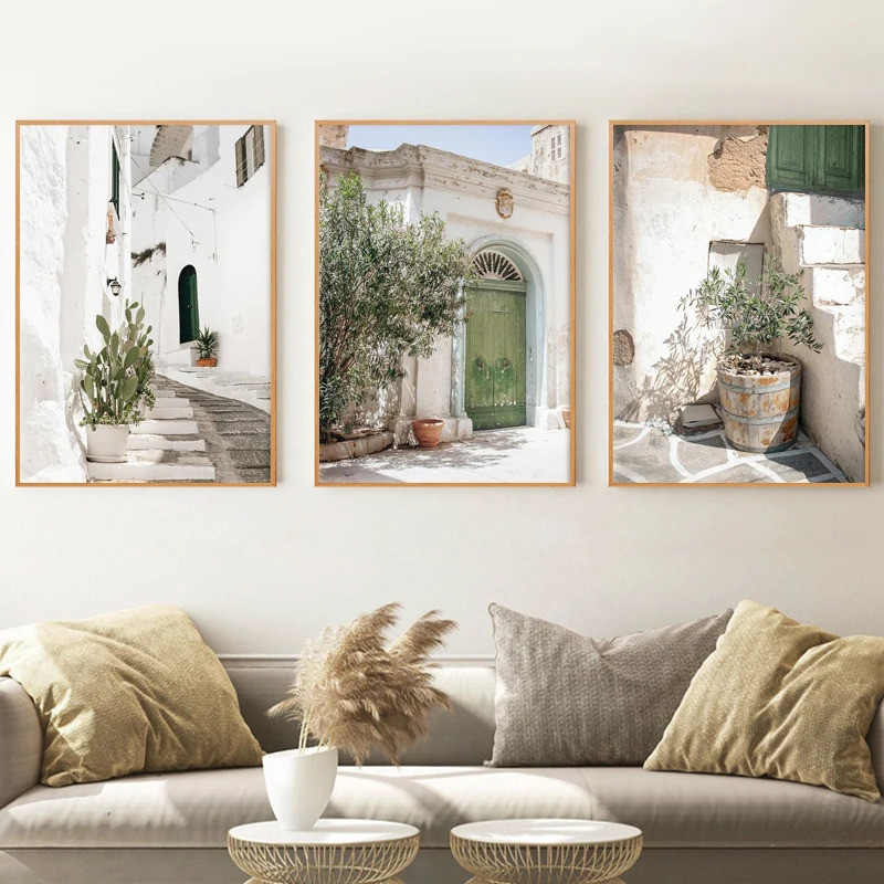 อิตาลีสถาปัตยกรรมโบราณ Puglia การถ่ายภาพโปสเตอร์และพิมพ์ Travel Boho Neutral Wall ภาพผ้าใบภาพวาดตกแต