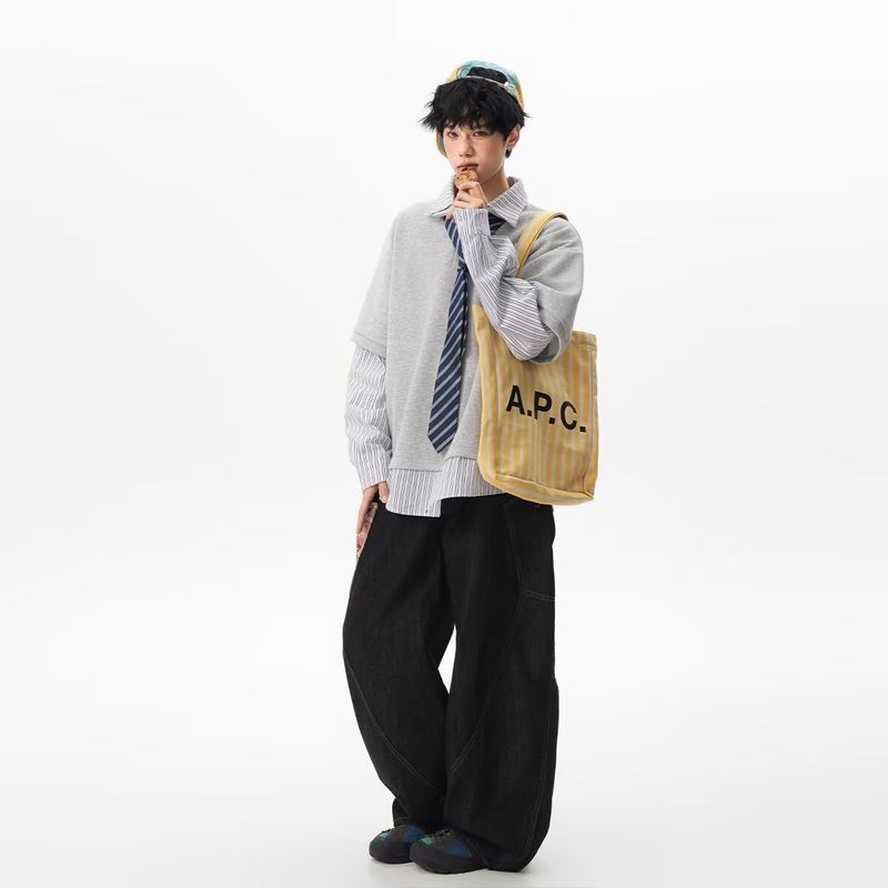 SUIKONE ซุยโคเนะ เสื้อกันหนาวแขนยาวสไตล์วิทยาลัยอเมริกัน แบบคอปกโปโล — صورة 5