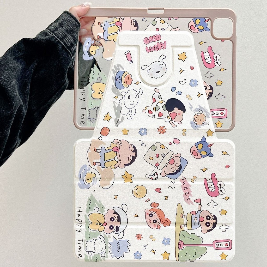 เคสป้องกันสําหรับipad20/21pro11air3/4/5/6 10.9 10.5gen10 2022Mini4/5/6 7.9 8.3Air1/2 9.7gen7/8/9 10.2การ์ตูนShin-chan360องศาหมุนอะคริลิคป้องกันการดัดเปลือกพร้อมช่องเสียบปากกา