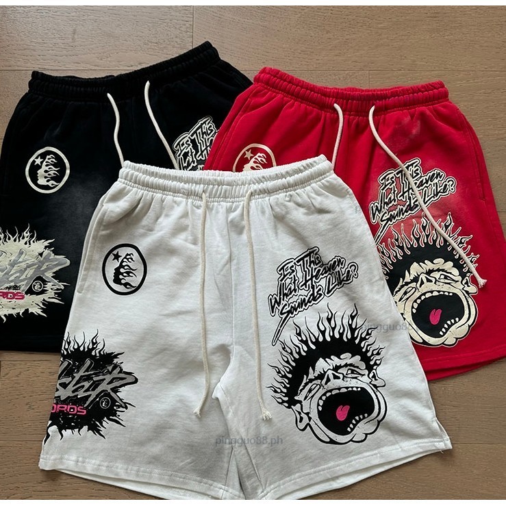คุณภาพสูง Hellstar hip-hop ล้างน้ํากางเกงขาสั้นวินเทจลําลองฤดูกาลใหม่กางเกงห้าส่วนสําหรับผู้ชายและผู้หญิง