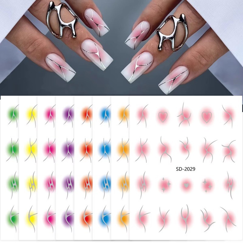 1sheeper Blusher Gradual เปลี่ยนสติกเกอร์เล็บ Hot Stamping Sliver Emboss Self-Adhesive สําหรับ DIY เล็บ Charms ตกแต่ง