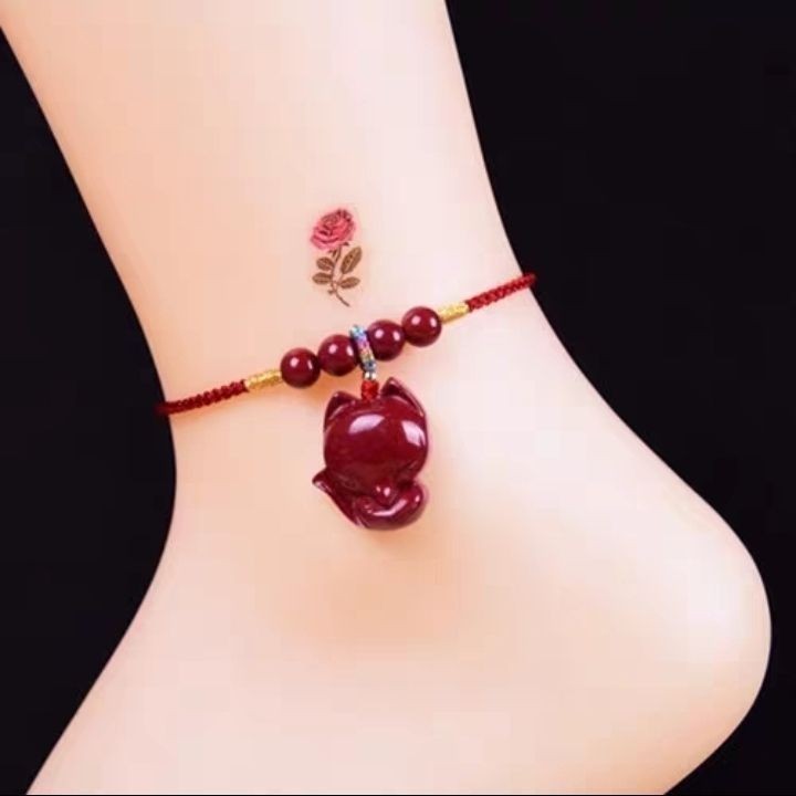 สร้อยข้อมือ สีม่วงทรายสีทองสุนัขจิ้งจอกเชือกสีแดงสร้อยข้อมือ สีม่วงดอกพีช สีม่วงน่ารักเชือกเท้าสุนัขจิ้งจอก