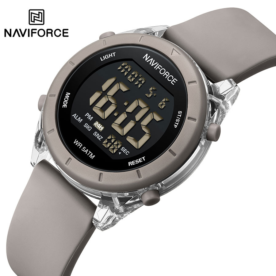 Naviforce NF7108 ซิลิโคนอิเล็กทรอนิกส์ LED สุภาพสตรีกีฬากันน้ําคุณภาพสูงนาฬิกาสําหรับผู้หญิง