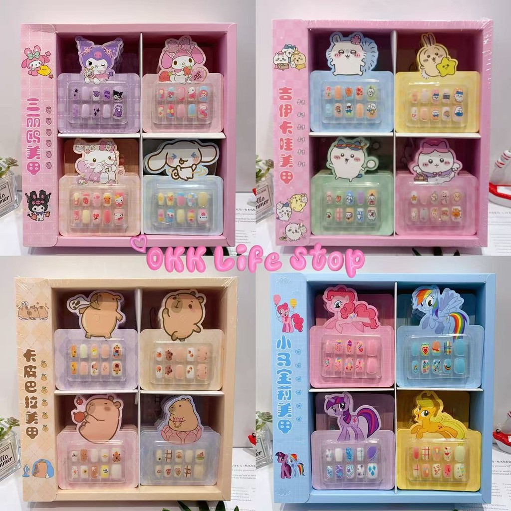 OKK Life Stop(A1744)*พร้อมส่งในไทย*ชุดเล็บปลอมลายการ์ตูนสุดน่ารัก สำหรับเด็ก ปลอดสารพิษ มีอุปกรณ์ติดในตัว