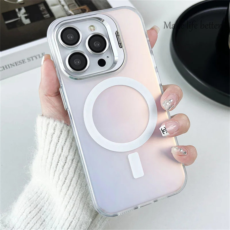สําหรับ ไอโฟน 16 15 14 13 12 มือโปร สูงสุด 16 บวกปลอกหรูหราสีimdแม่เหล็กที่มองไม่เห็นเลนส์ยึดกรณีโทรศัพท์ที่มีเลนส์ป้องกันโปร่งแสงกันกระแทกฮาร์ดปกหลัง