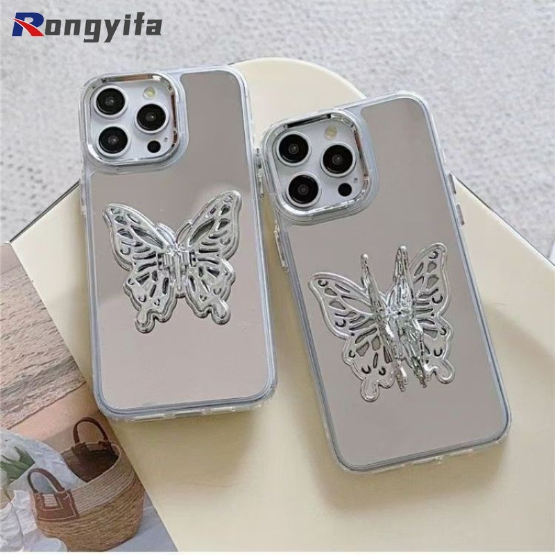 หรูหราผีเสื้อผู้ถือกระจกเคสโทรศัพท์สําหรับvivo Y72 Y53S Y52S Y31S Y10 Y15S Y15A IQOO Neo 9 8 Pro 6 S