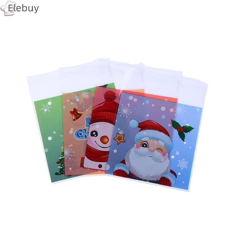 Elebuy 100 ชิ้น Christmas Candy คุกกี้ถุงของขวัญพลาสติก Self-กาวบิสกิตบรรจุภัณฑ์ถุง Xmas Party Decor โปรดปรานใหม่