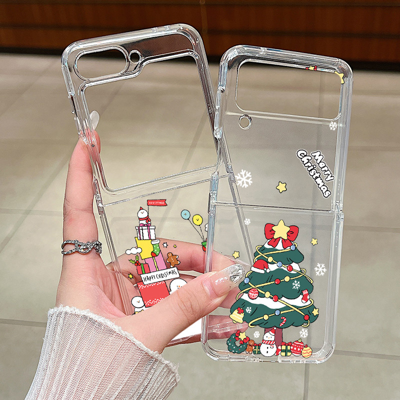 Samsung Z Flip6 ZFlip5 ZFlip4 ZFlip3 การ์ตูนองค์ประกอบคริสต์มาส Anti Drop ฮาร์ดแวร์หัวเข็มขัดเคสโทรศัพท์