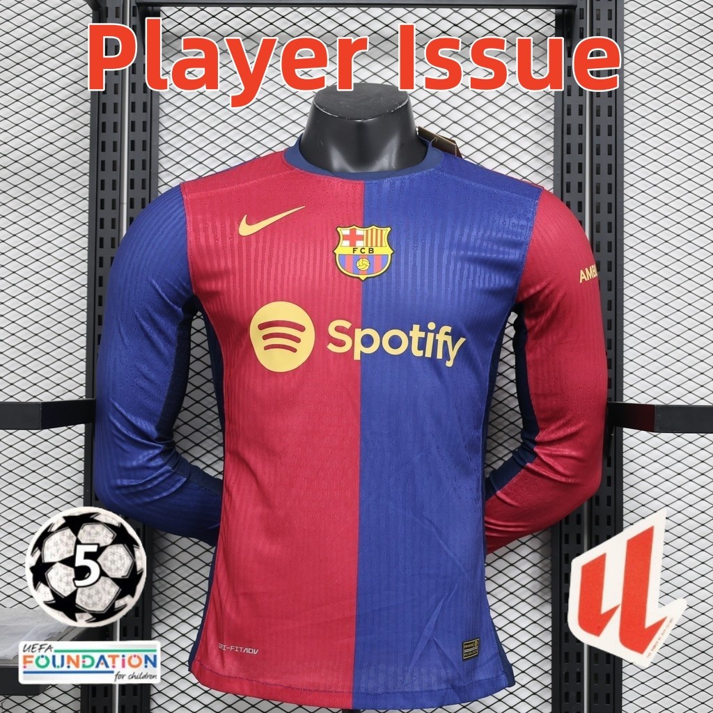 Player Issue 24/25 Barcelona Home เสื้อฟุตบอลแขนยาว SIZE S-2XL ปรับแต่งชื่อและหมายเลขใดก็ได้