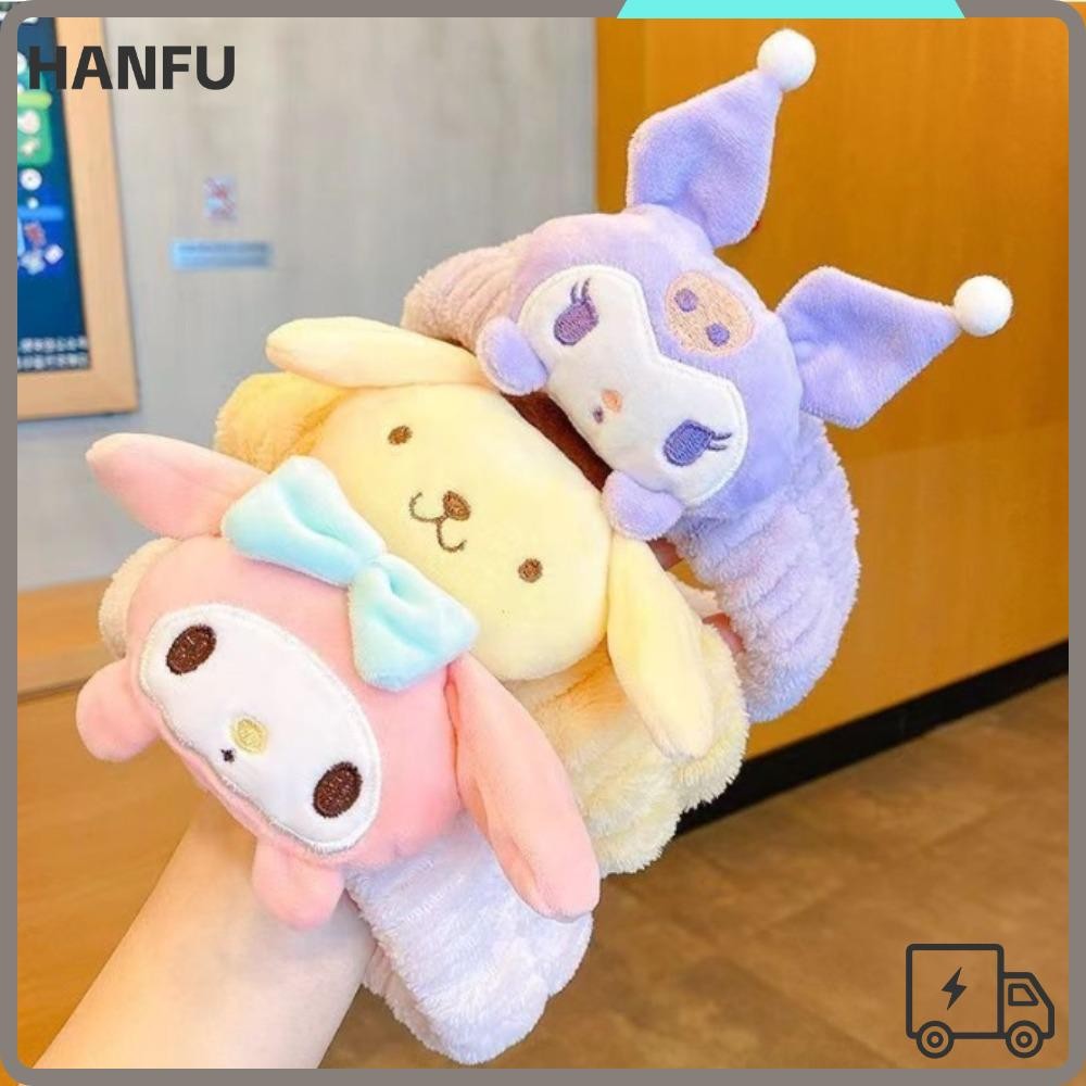 Hanfu ที่คาดผม, น่ารัก Kuromi Plush Elastic Wash Face Hair Hoop, แฟชั่นการ์ตูน Cinnamoroll ของขวัญผม Loop แต่งหน้า