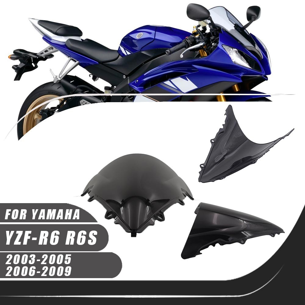 สําหรับ Yamaha YZF R6 2003-2005 R6S 2006-2009 กระจกรถจักรยานยนต์กระจกกระจก Deflectors สีดํา