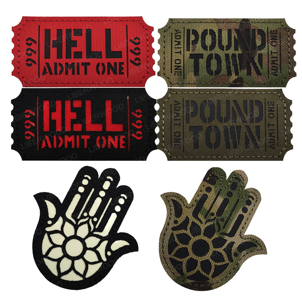 Hell Admit One Pound Town Camo ยุทธวิธีแพทช์มือ Fatima Badge Patch Tactics เกียร์เสื้อกั๊กหมวกกันน็อคชุดสะท้อนแสง Applique