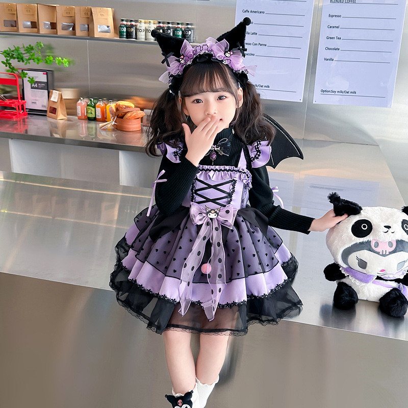 [สินค้าใหม่ในสต็อก] ชุดเจ้าหญิงโลลิต้า Kuromi สำหรับเด็กผู้หญิง ชุดคอสเพลย์แขนยาวฤดูใบไม้ร่วงฤดูหนาว