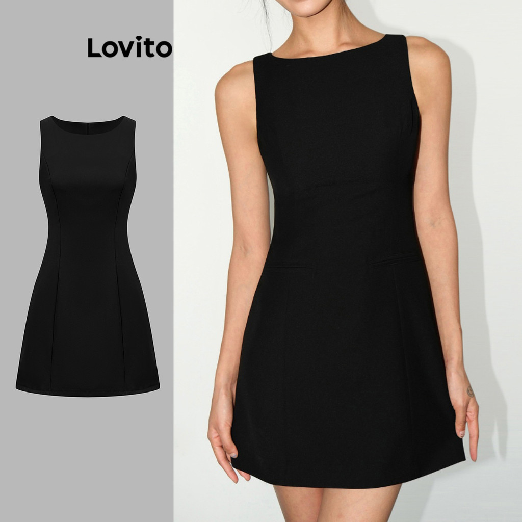 Lovito ชุดเดรสทรงเอเรียบง่ายสำหรับผู้หญิง L108ED289