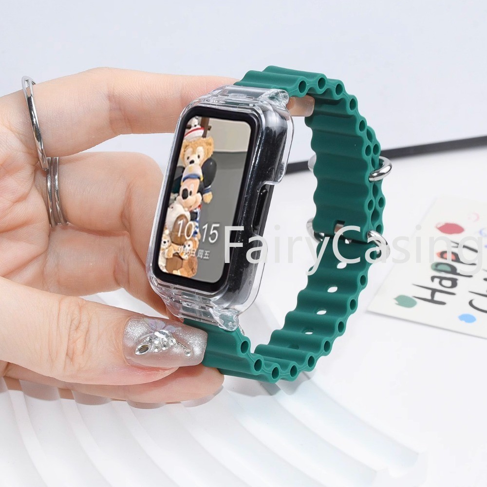 Ocean สายซิลิโคนสําหรับ Huawei Band 9 8 Watchband Soft Sport สายรัดข้อมือ Correa สร้อยข้อมือสําหรับ Huawei Honor 9 Band 6 7 นาฬิกาอุปกรณ์เสริม