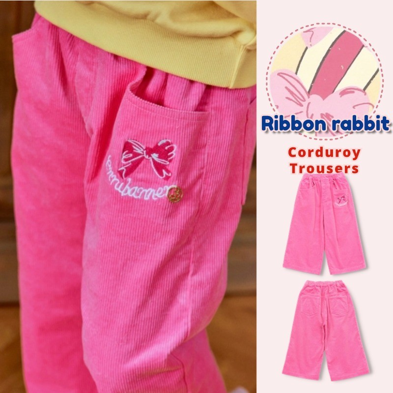 กางเกงขายาวเด็กผู้หญิงฤดูใบไม้ร่วงเสื้อผ้าเด็กเกาหลีกางเกงผ้าลูกฟูกปักโบว์สำหรับเด็ก