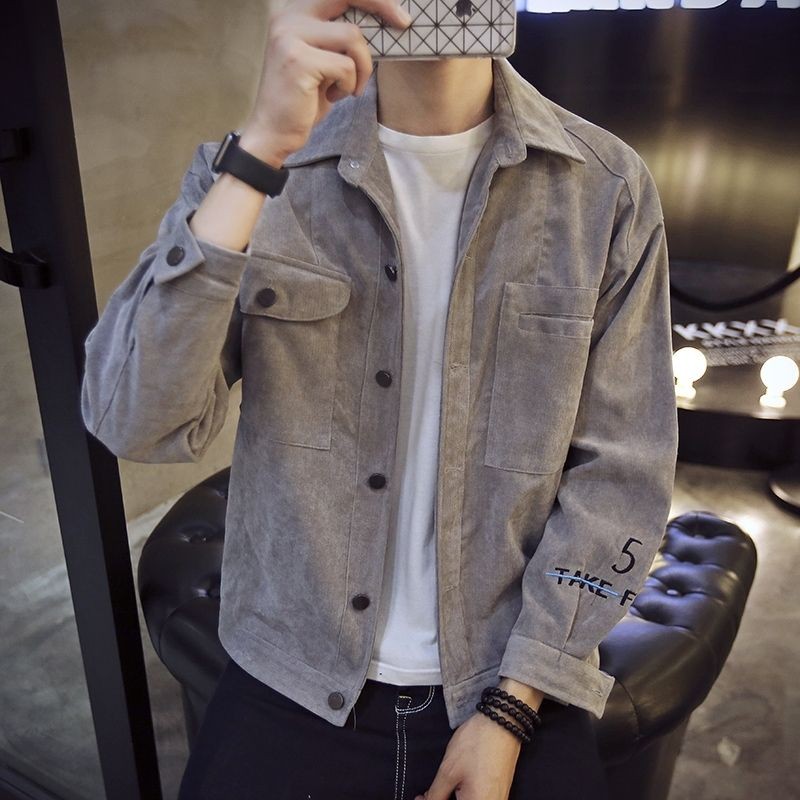 เสื้อแจ็คเก็ตผู้ชายฤดูใบไม้ร่วง Corduroy เวอร์ชั่นเกาหลีอินเทรนด์ Slim-fit หล่อเสื้อแจ็คเก็ตเยาวชน All-match เสื้อแจ็คเก็ตผู้ชายชุดเบสบอล