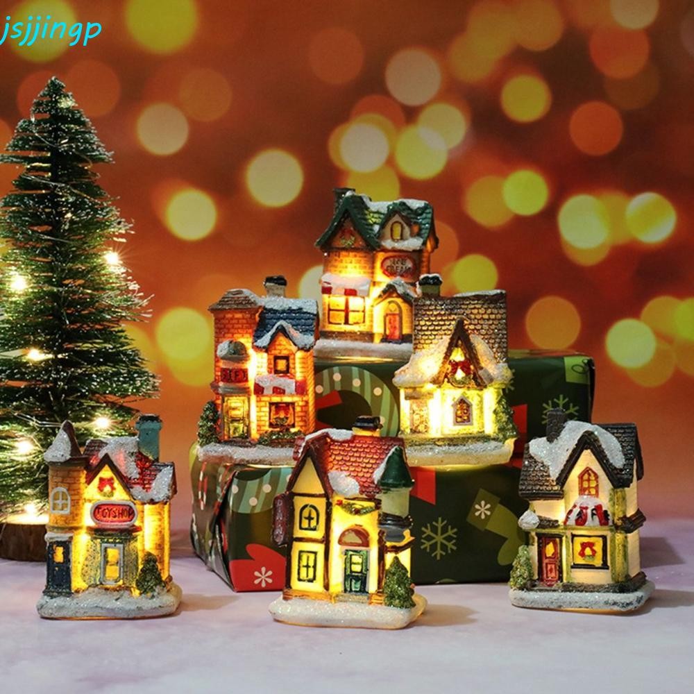 Jsjjingp เครื่องประดับปีใหม่ตกแต่งบ้าน Miniatures เรซิ่นหัตถกรรม Mini Luminous ไฟ LED