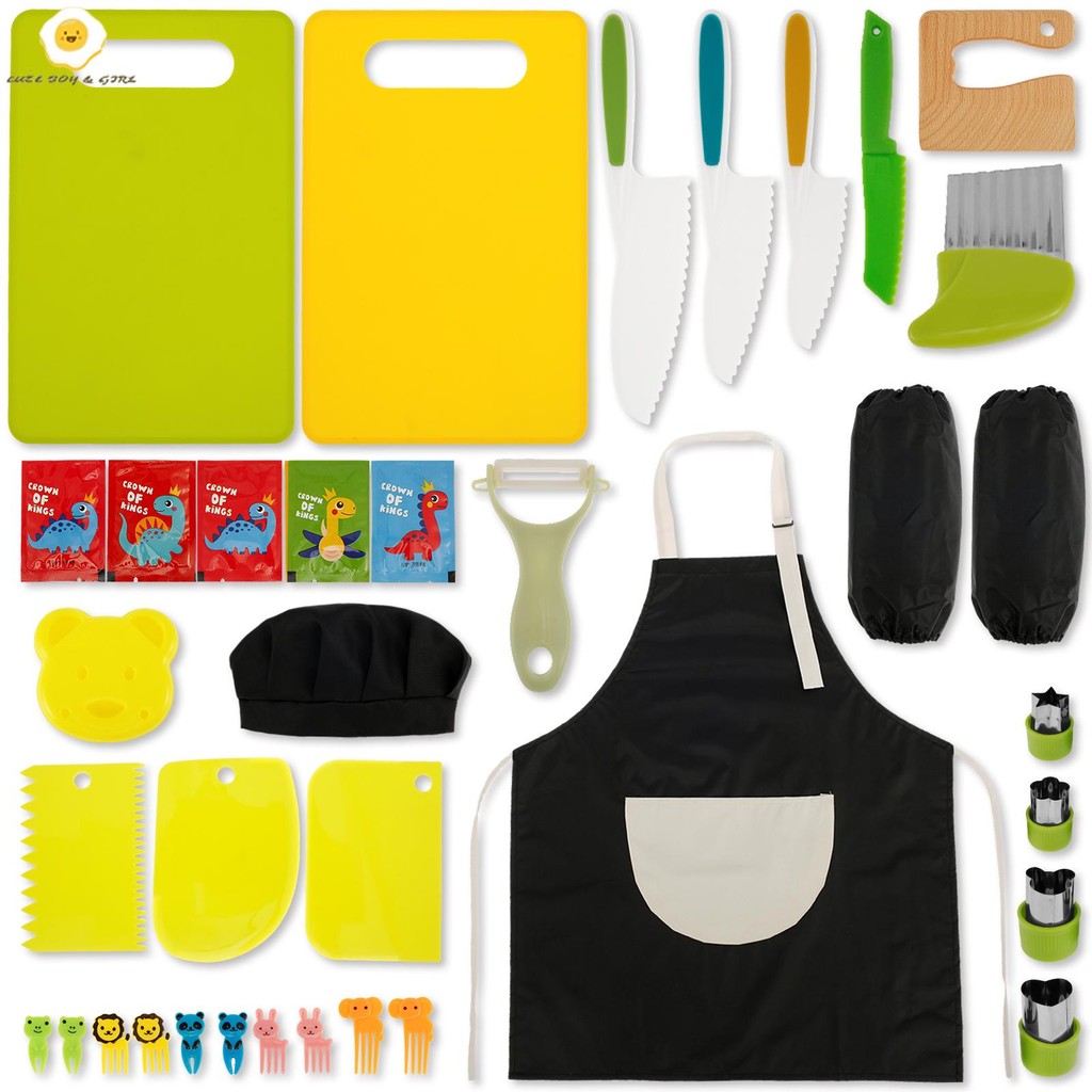 36ชิ้นเด็กทําอาหารตัดชุดแบบพกพาเด็กตัดชุดเรียบจับเด็กทําอาหารชุดสําหรับผักผลไม้ ร้านค้า7323