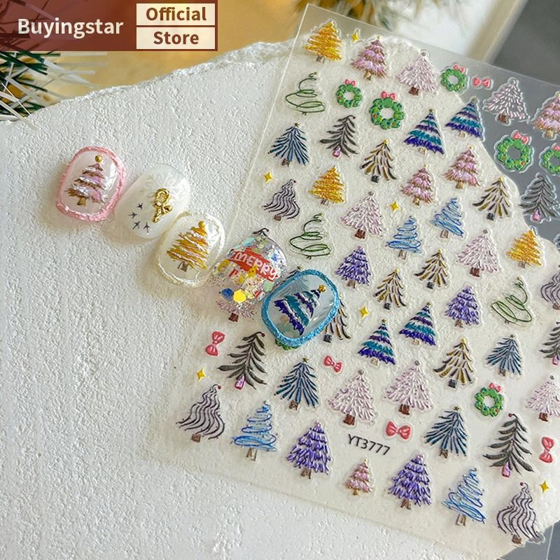 Zcx คริสต์มาสเล็บสติกเกอร์รูปแบบ Christmas Nail Art Decals สีสันต้นคริสต์มาสกาวเล็บ Decals Party DIY เล็บ Salon VO