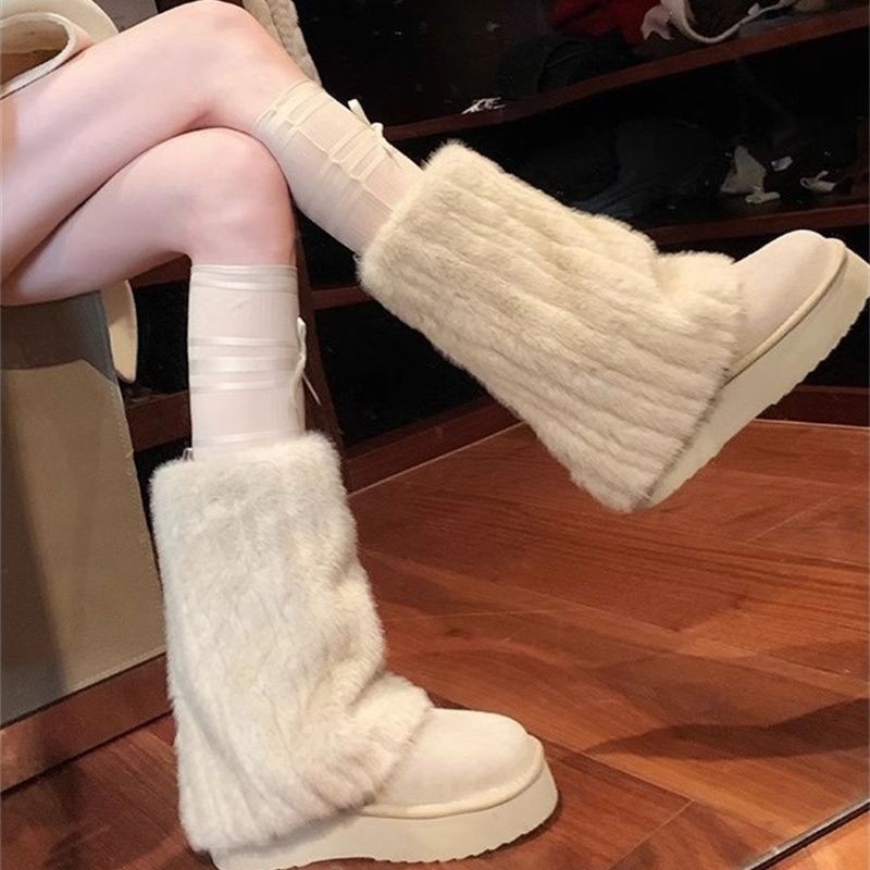 กระแส Snow Boots Long Boots Silver Korean Version One-Pedal Casual