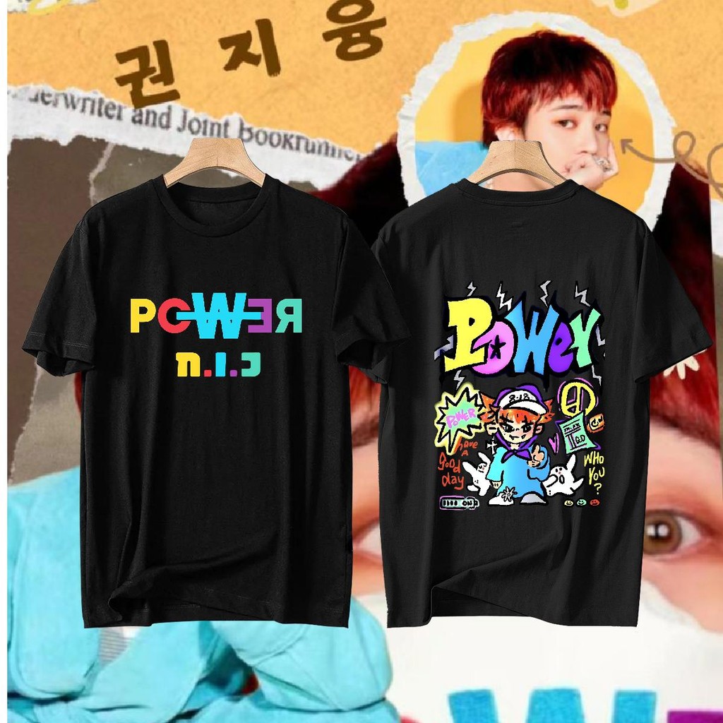สไตล์เกาหลี เสื้อยืด ผู้หญิง G-Dragon POWER การพิมพ์ แขนสั้น เสื้อผู้ชาย เสื้อยืด oversize เสื้อเชิ้