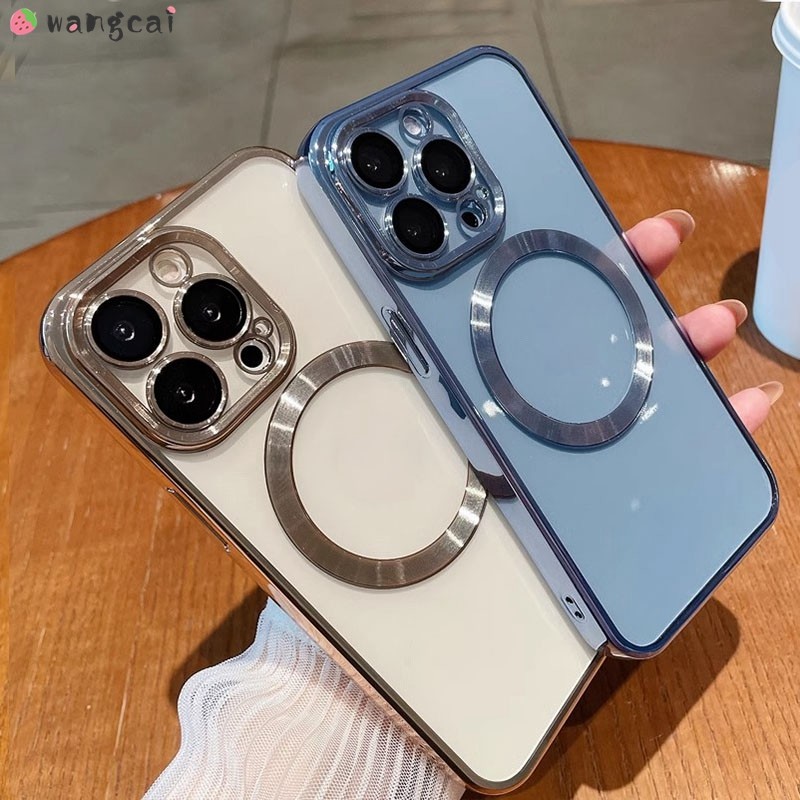 SAMSUNG สําหรับSamsung Galaxy C55 M55 M54 M53 M34 M33 M32 4G 5Gเคสโทรศัพท์แม่เหล็กดึงดูดแหวนชุบธุรกิจSimple Shiningโปร่งใสปลอกอ่อนกรณีปกหลัง