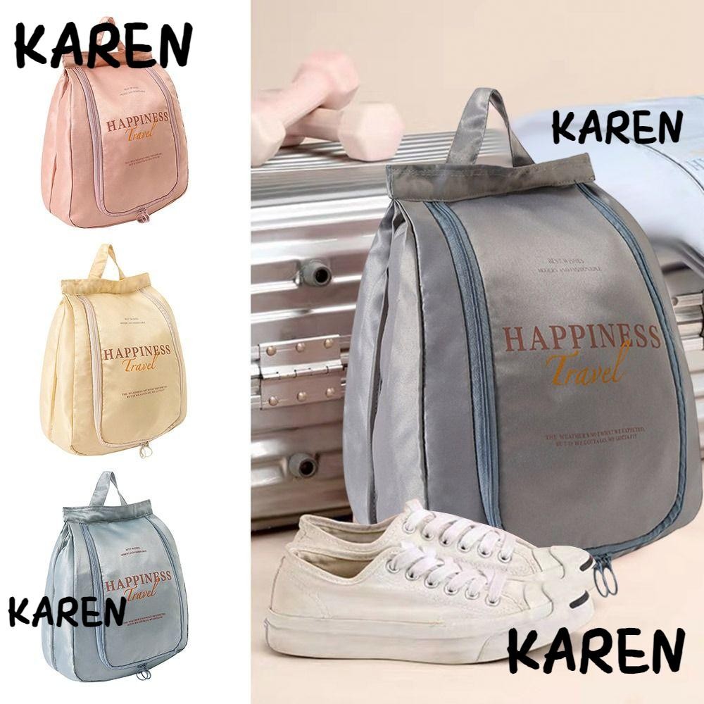 Karen กระเป๋าเก็บรองเท้ากันฝุ่นพร้อมหูหิ้วรองเท้ากระเป๋าคลุมรองเท้าความจุขนาดใหญ่สองชั้น