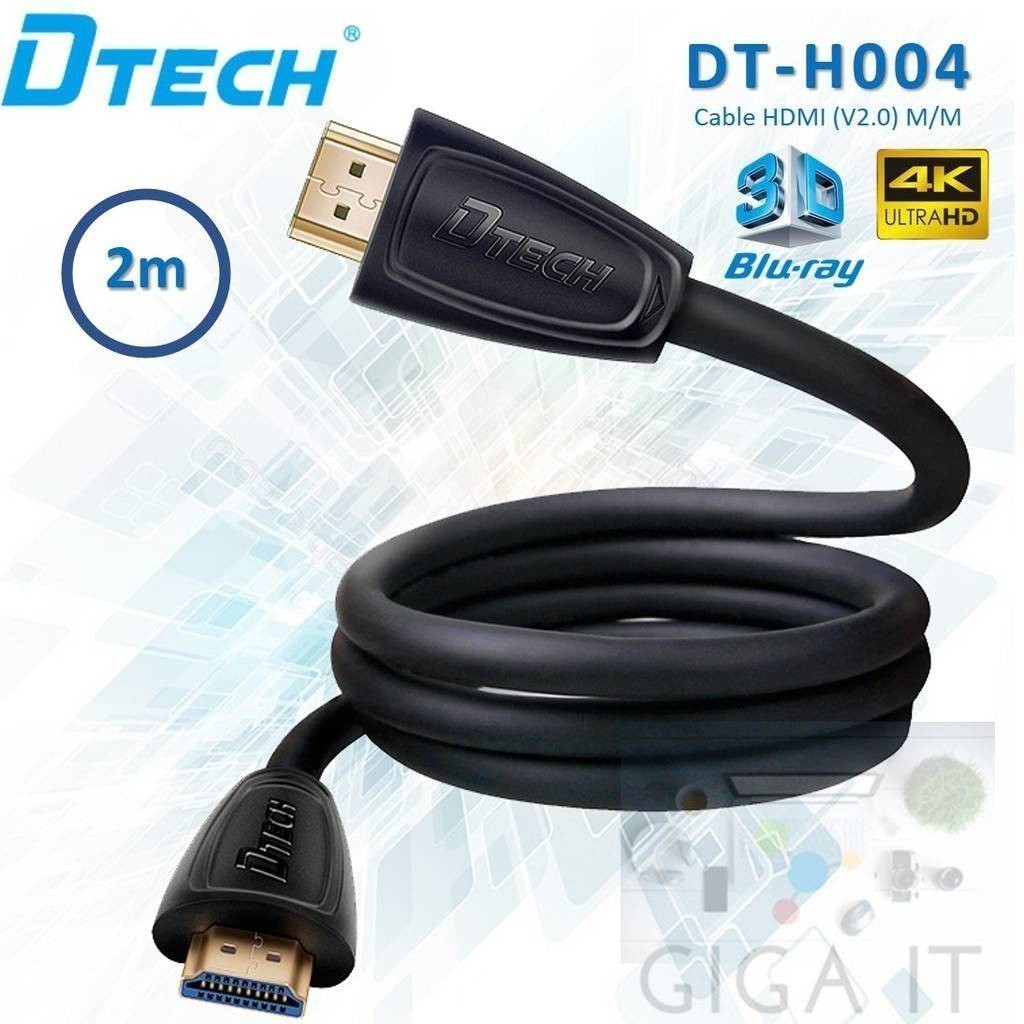 Dtech DT-H004 (2M) & H006 (5M) Cable V2.0 M/M สายสัญญาณอุปกรณ์ ขั้วต่อทองแดงชุปทอง 24K รองรับ 4K ประ