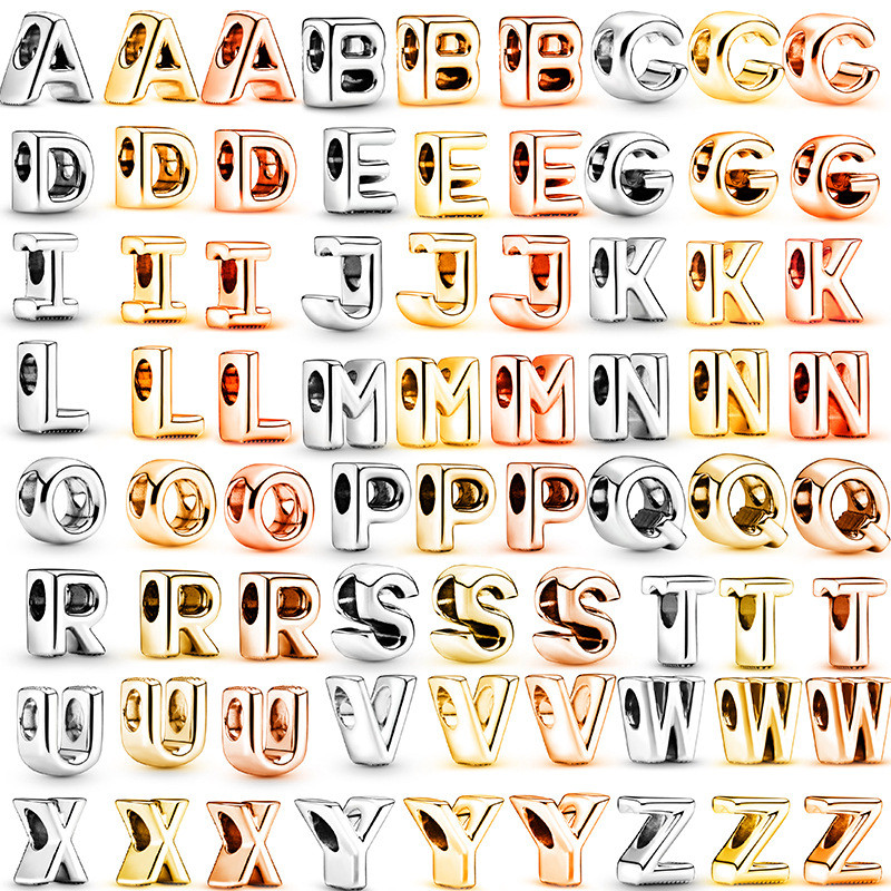 จดหมาย A-Z จี้ 925 เงินสแตนเลส Charm DIY ลูกปัดแฟชั่นสร้อยข้อมือสร้อยคออุปกรณ์เสริมเครื่องประดับที่สวยงาม