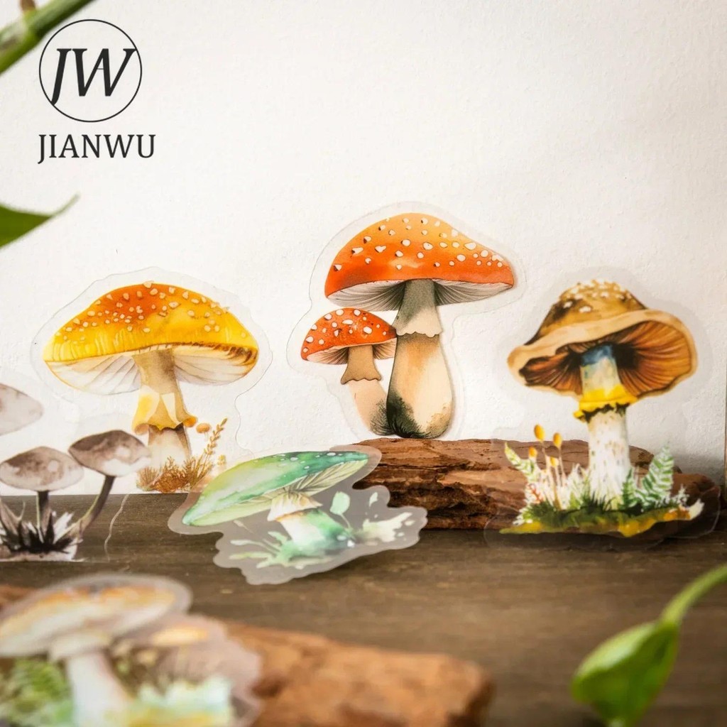 Jianwu เห็ด Collector Series Vintage พืชภูมิทัศน์วัสดุ Collage PET สติกเกอร์ Creative DIY Journal เครื่องเขียน