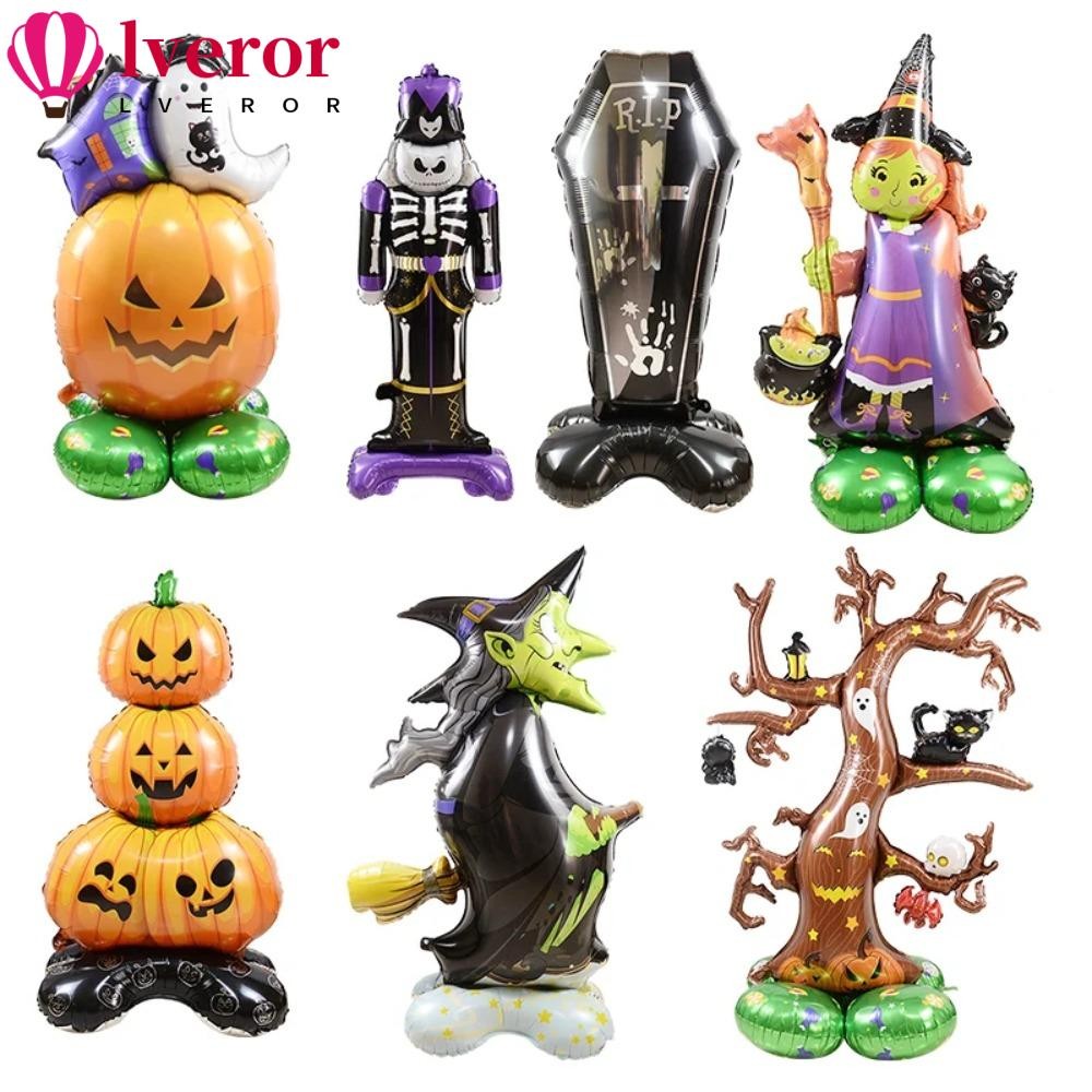 Lveror ฮาโลวีนฟอยล์บอลลูน,ขนาดใหญ่ Ghost Tree ตกแต่งปาร์ตี้ฮาโลวีน,ยืนโดย Air Giant Standed ฟักทอง Ghost แม่มดบอลลูนตกแต่งฮาโลวีน Party Supplies