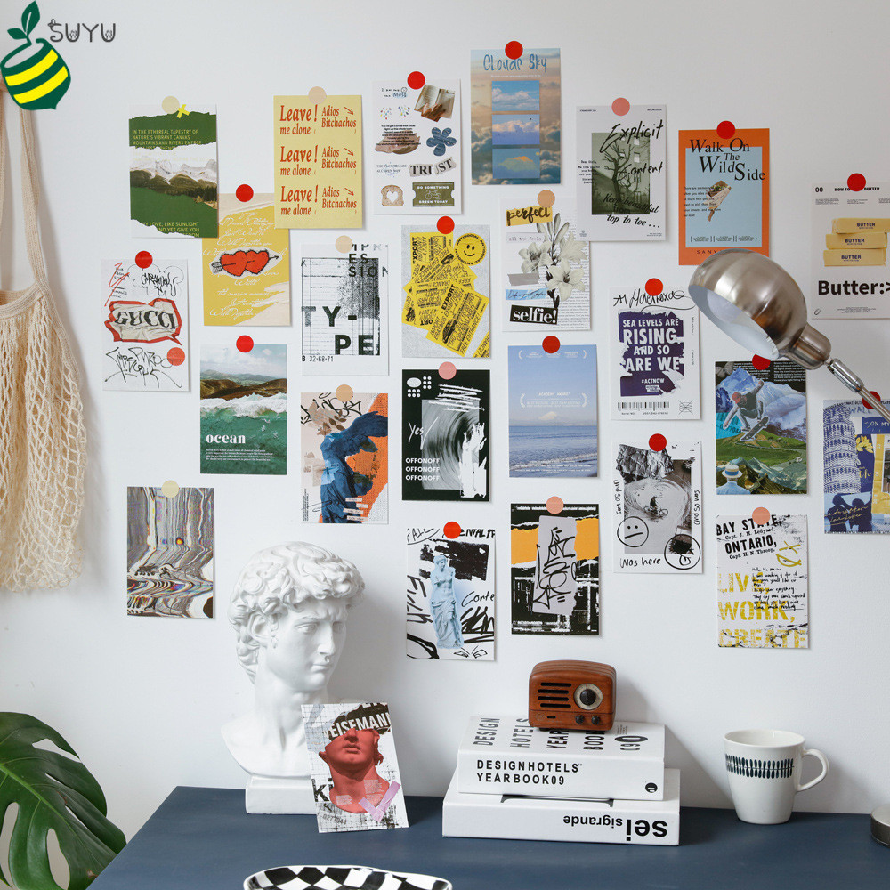 30ชิ้นคลาสสิก ดูเดิล ภูมิทัศน์ห้องนอนตกแต่งผนังศิลปะห้องการ์ตูนห้องเรียนหอพักภาพตัดปะชุดของเล่นโปสเตอร์ภาพตัดปะการ์ด