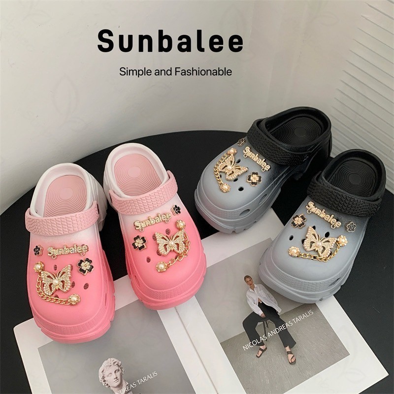 SUNBALEE 🦩 H509-2T รองเท้าหัวโต แบบสวม แถมตัวติด รองเท้าผู้หญิง สูง 7 CM. วัสดุ EVA สินค้าพร้อมส่ง