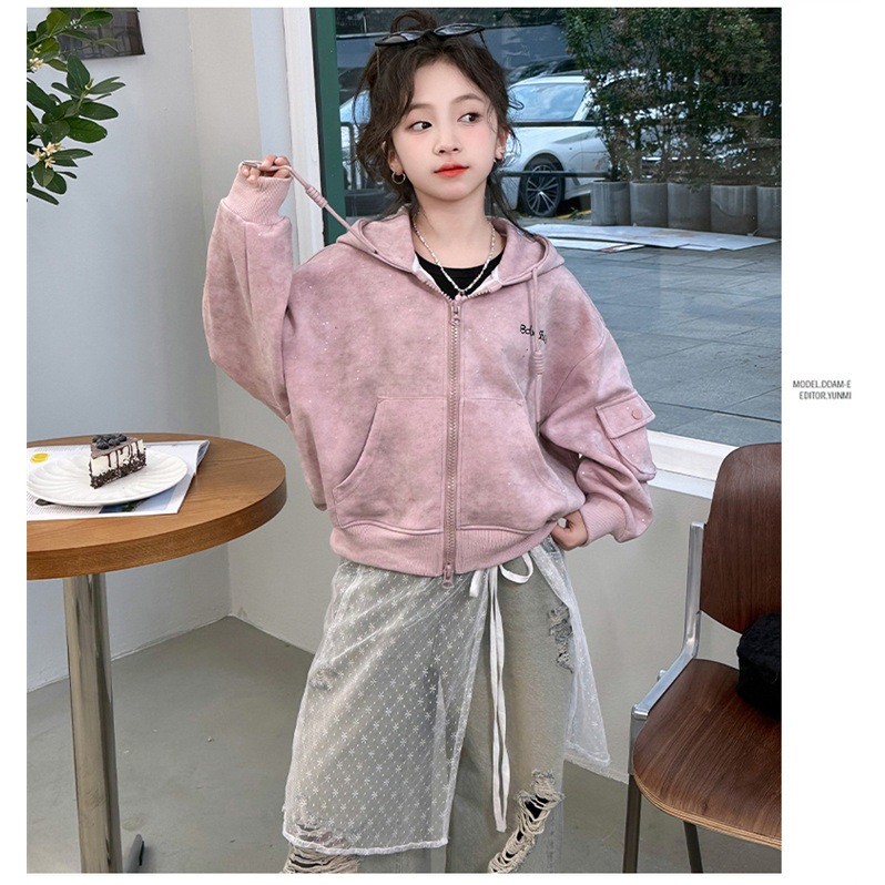 FASHION.61 เสื้อคลุมแขนยาวเด็กผู้หญิง ซิปหน้า มีฮู้ด รุ่น A2016