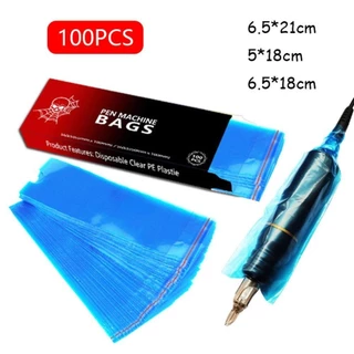Cactu 100 ชิ้น Tattoo Clip Cord Sleeves ครอบคลุมกระเป๋า, รอยสักสีชมพูแบบใช้แล้วทิ้ง|ถุงป้องกันอุปกรณ์สักพลาสติกสีน้ําเงินสีดํา